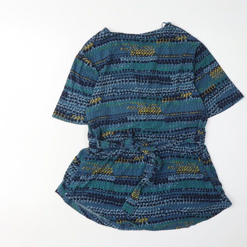 EAST Women's Blue Geometric Wrap Top Size S
