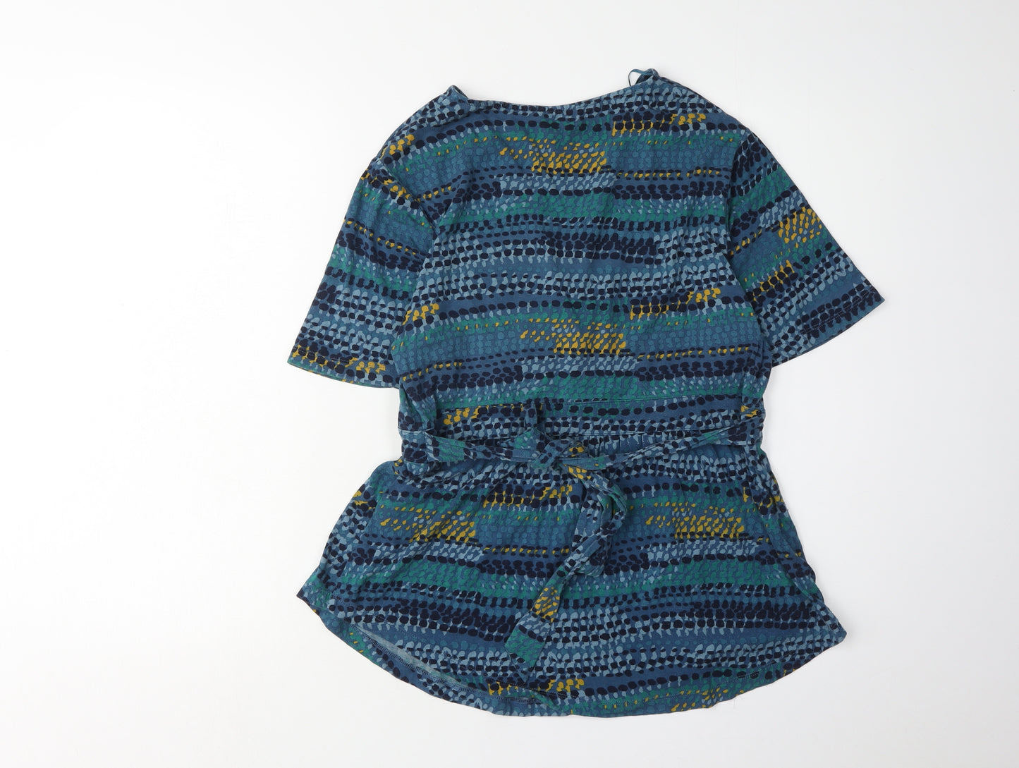 EAST Women's Blue Geometric Wrap Top Size S