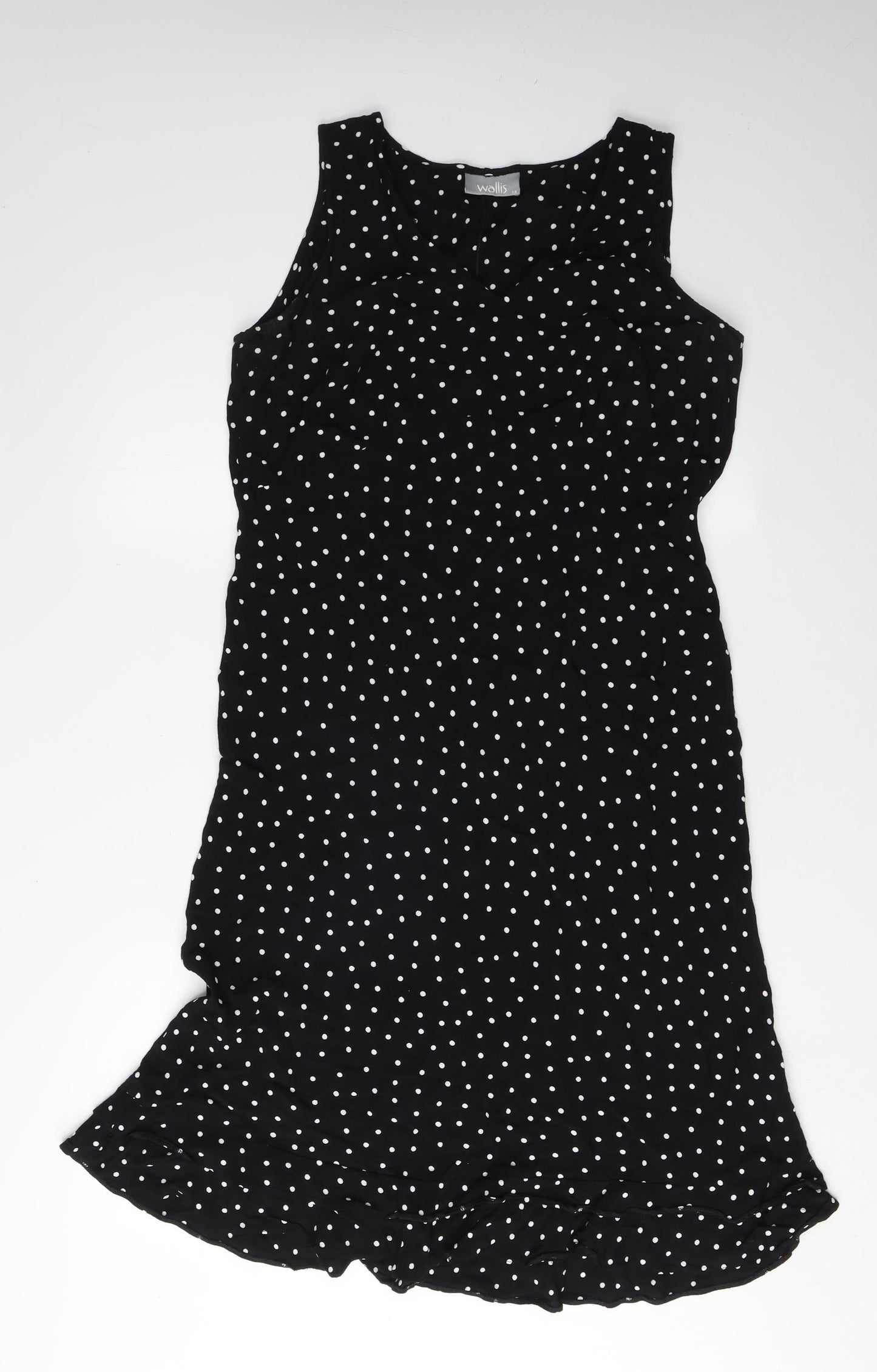 Wallis Women's Black Polka Dot Sleeveless Dress Size 14