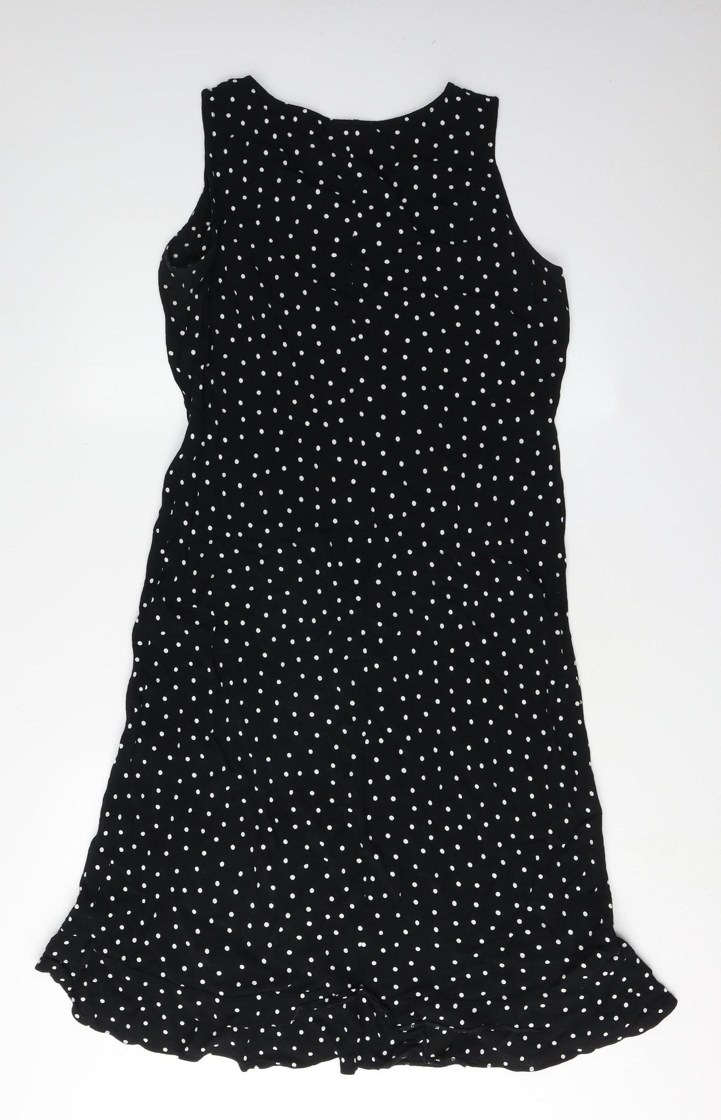 Wallis Women's Black Polka Dot Sleeveless Dress Size 14