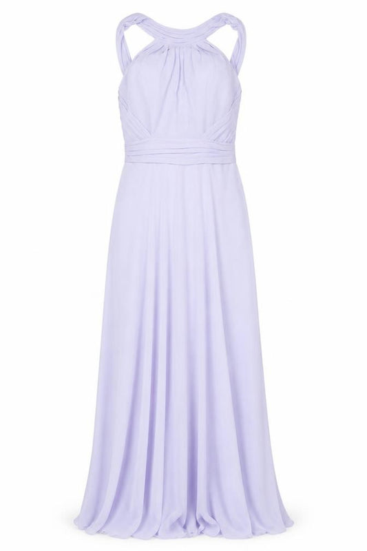 Front view of Veromia Women's Purple Halter Bridesmaid Dress