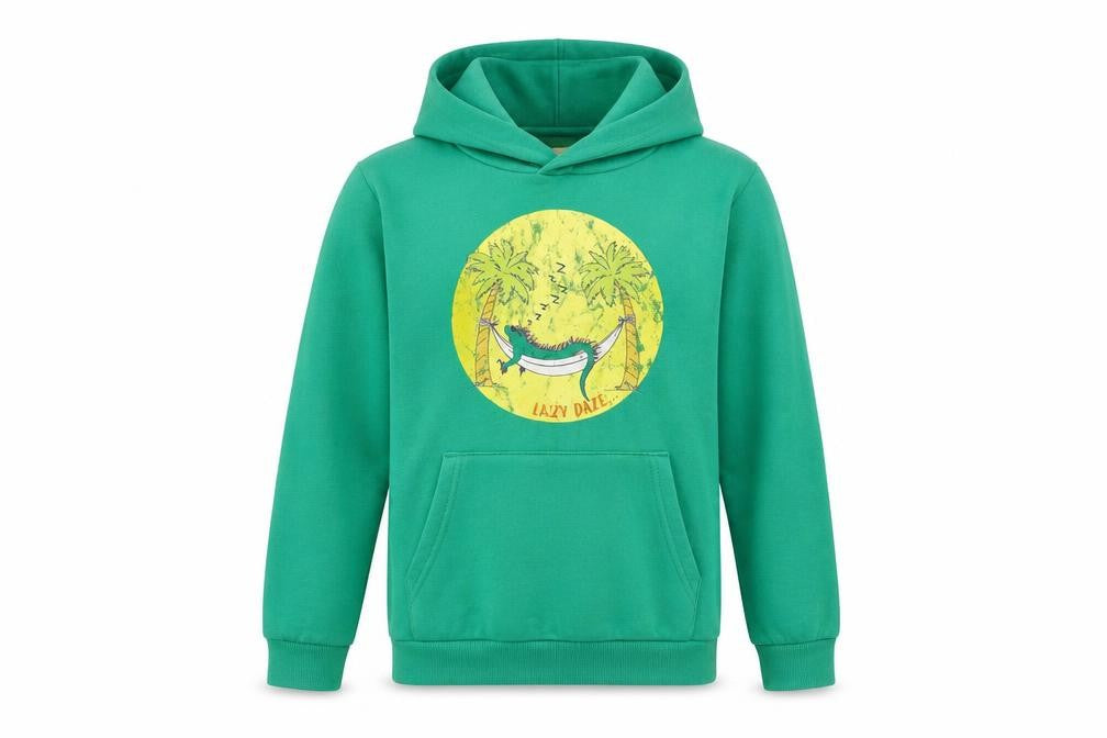 Front view of Mountain Warehouse boys’ green graphic pullover hoodie - 13 years