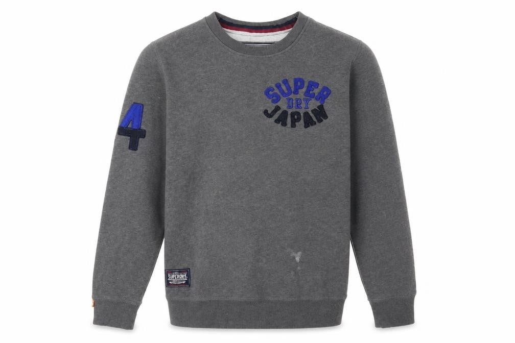 Front view of Superdry Men's Grey Pullover Sweatshirt, M, Logo Accents