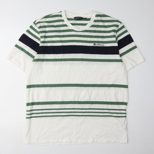 Ben Sherman Men's XL Striped T-Shirt in White/Green