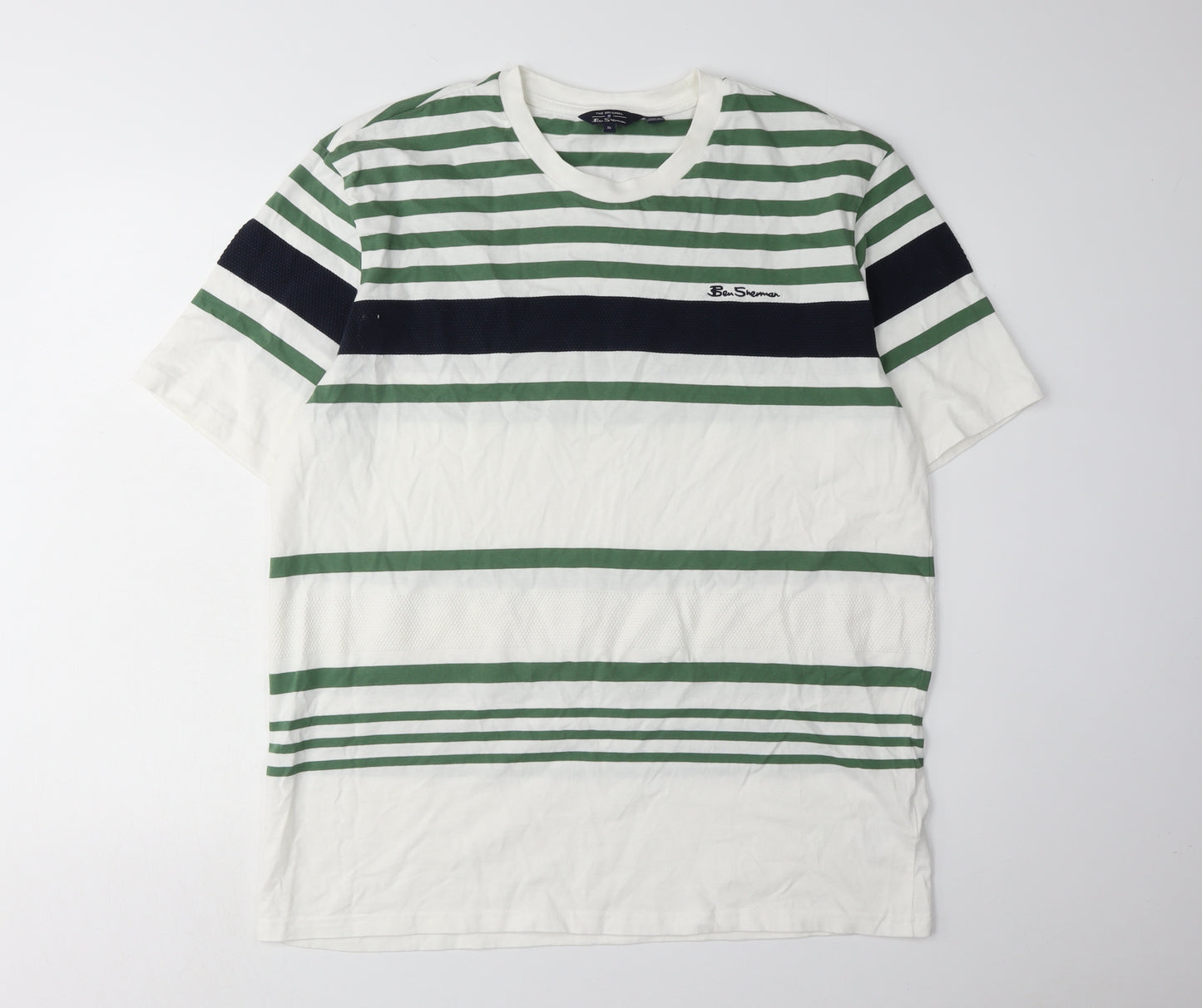 Ben Sherman Men's XL Striped T-Shirt in White/Green