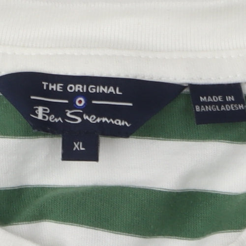 Ben Sherman Men's XL Striped T-Shirt in White/Green