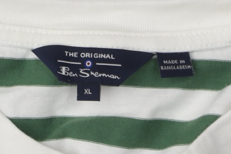 Ben Sherman Men's XL Striped T-Shirt in White/Green