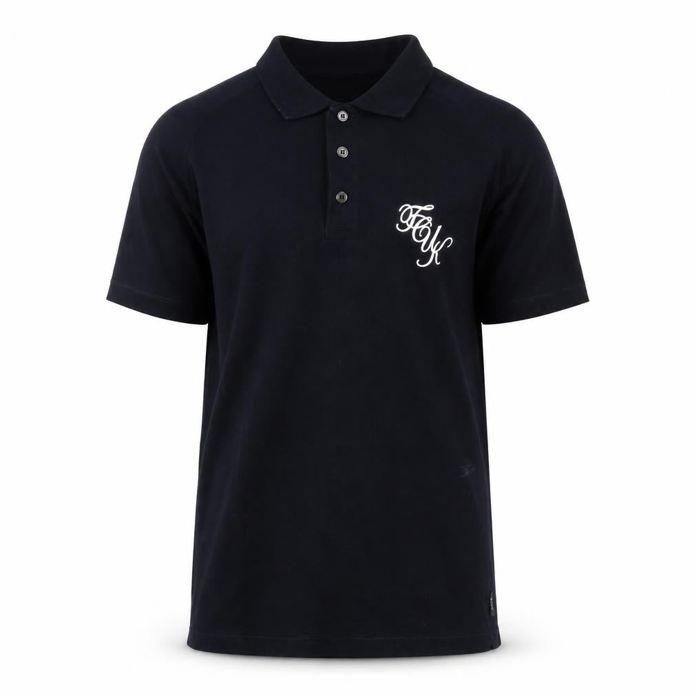 Front view of FCUK Men's Black Collared T-Shirt M with Logo