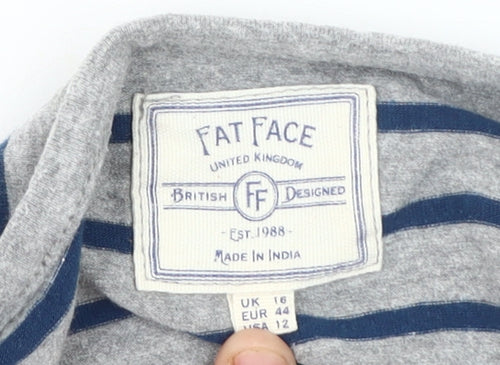Fat Face Women's Grey Striped T-Shirt Size 16