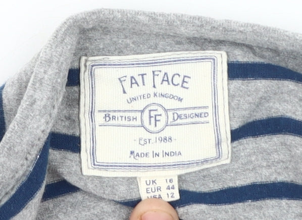 Fat Face Women's Grey Striped T-Shirt Size 16