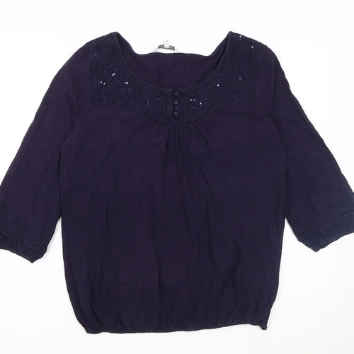 Rocha Women’s Blue Blouse, Size 14, Embroidered Detail