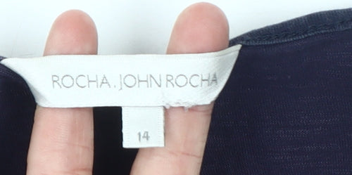 Rocha Women’s Blue Blouse, Size 14, Embroidered Detail