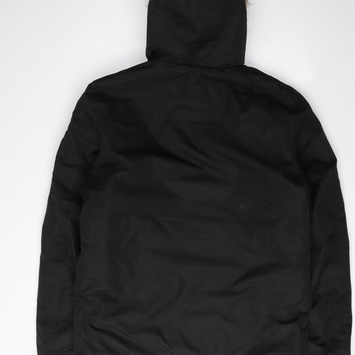 Crosshatch Men's Black Parka Jacket L Hooded Insulated