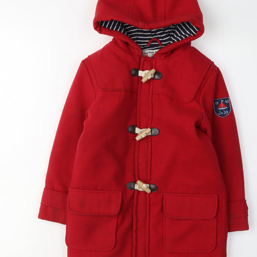 JoJo Maman Bébé Red Girls Duffle Coat 4-5 Years Hooded