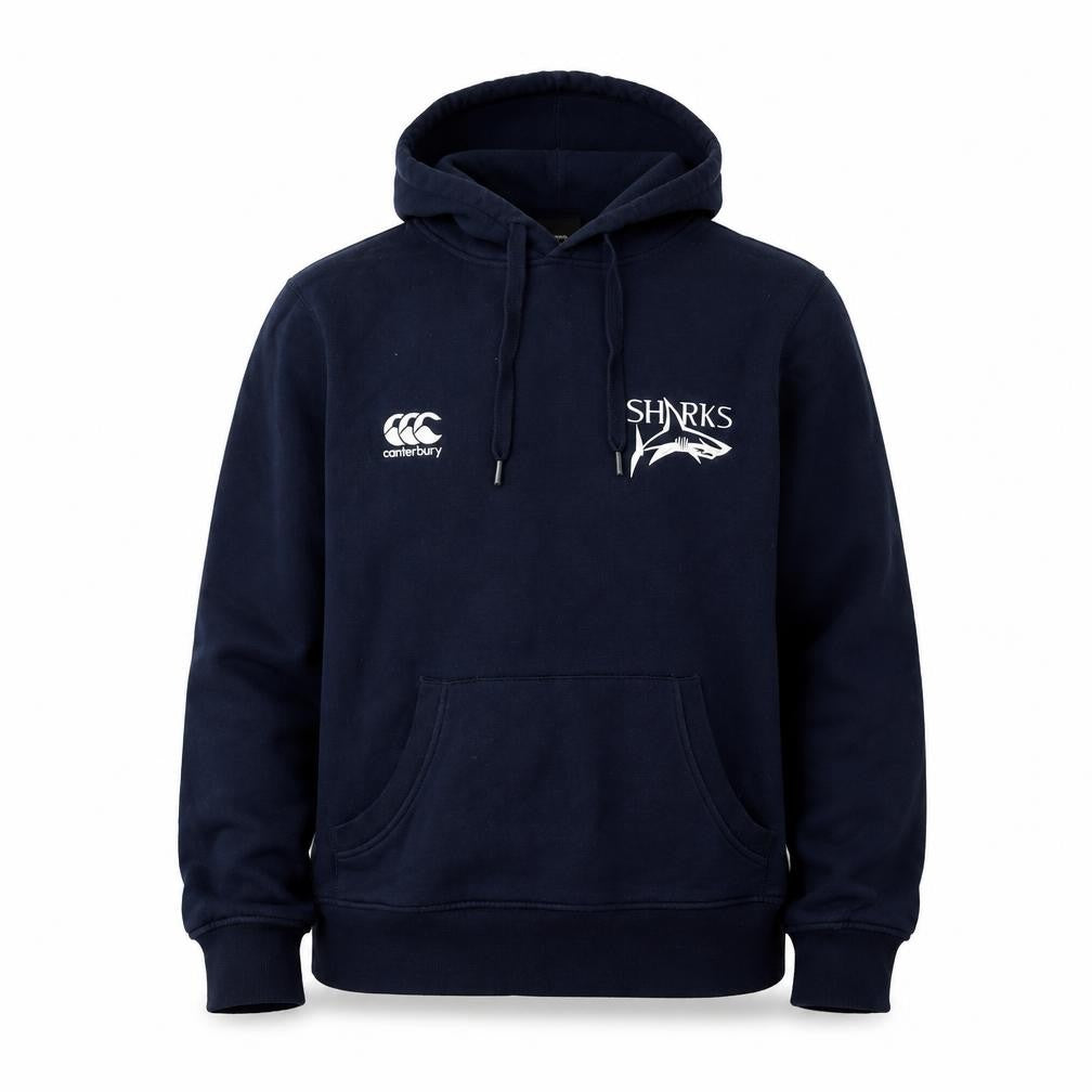 Front view of Canterbury Men's Blue Pullover Hoodie, size M, Logo Accent