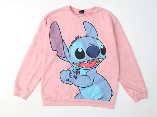 Front view of Disney at Primark girls’ pink stitch pullover sweatshirt 13-14y