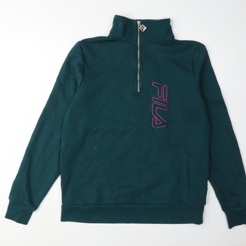 Fila Green Medium Unisex 1/4 Zip Logo Henley Sweatshirt