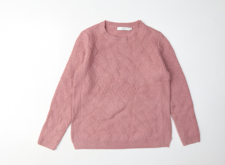 Isle Womens Pink Cable-Knit Pullover Jumper S