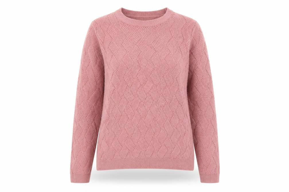 Front view of Isle women’s pink cable-knit jumper s