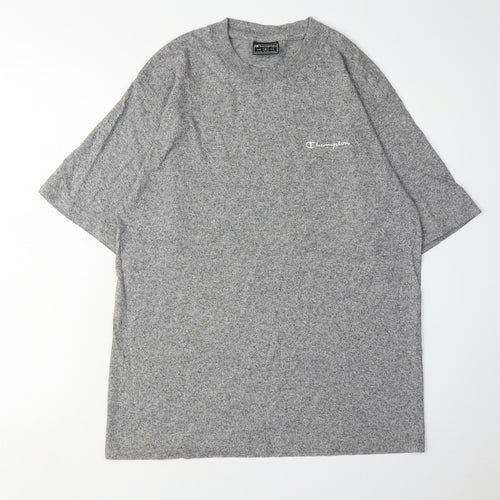 Champion Men's Grey Medium Crew Neck T-Shirt, Logo Accent