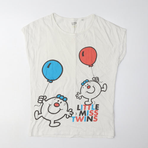 Uniqlo Women's White L Cartoon T-Shirt, Regular Fit