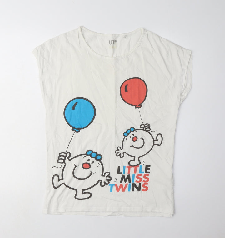 Uniqlo Women's White L Cartoon T-Shirt, Regular Fit