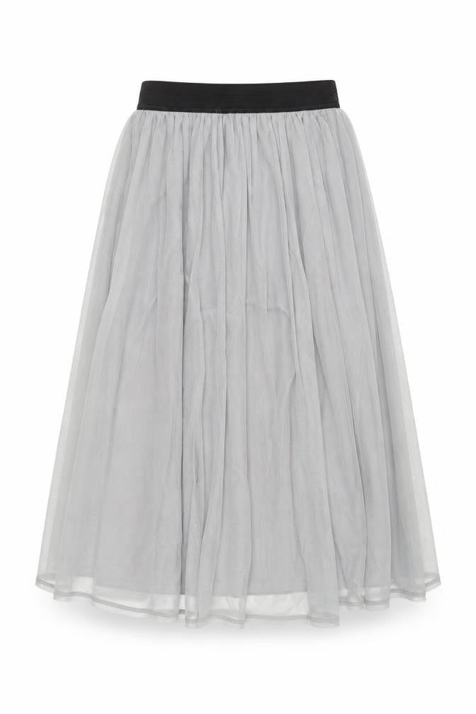 Front view of Miss Selfridge Women's Grey A-Line Midi Skirt, size 10