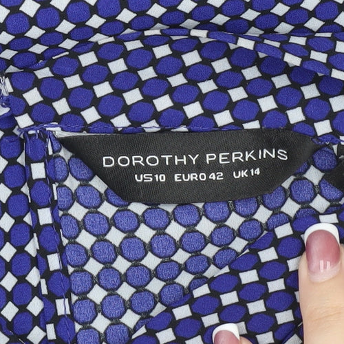 Dorothy Perkins Women's Blue Geometric Blouse, Size 14
