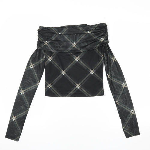 ASOS DESIGN Women's Black Check Cropped Blouse, Size S
