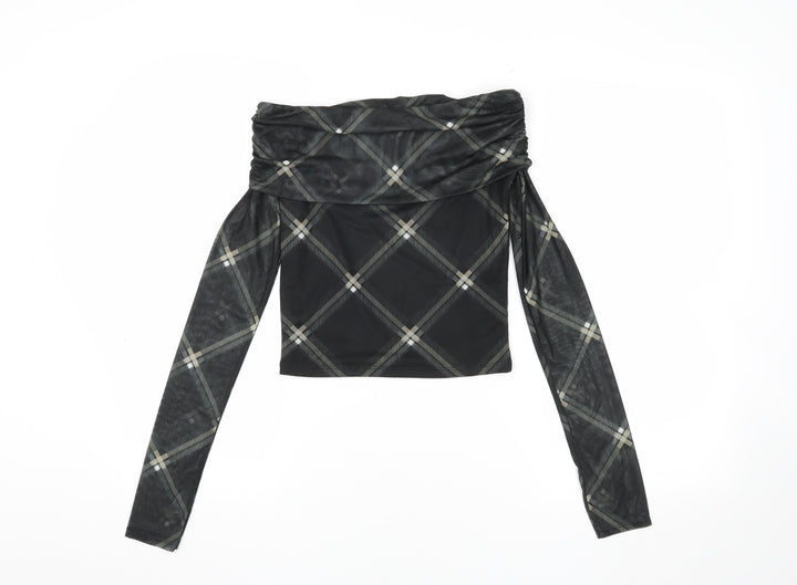 ASOS DESIGN Women's Black Check Cropped Blouse, Size S