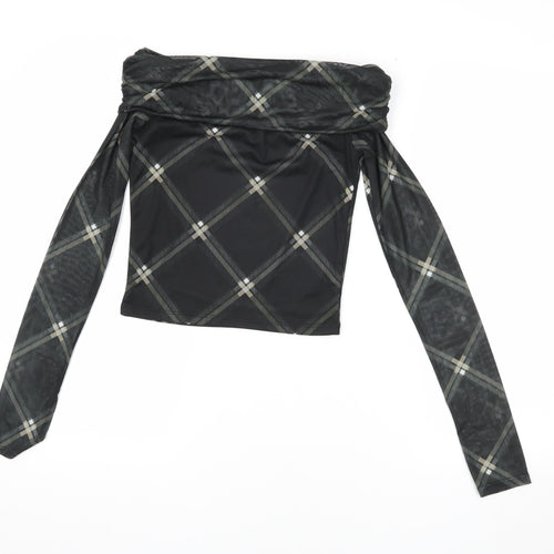 ASOS DESIGN Women's Black Check Cropped Blouse, Size S