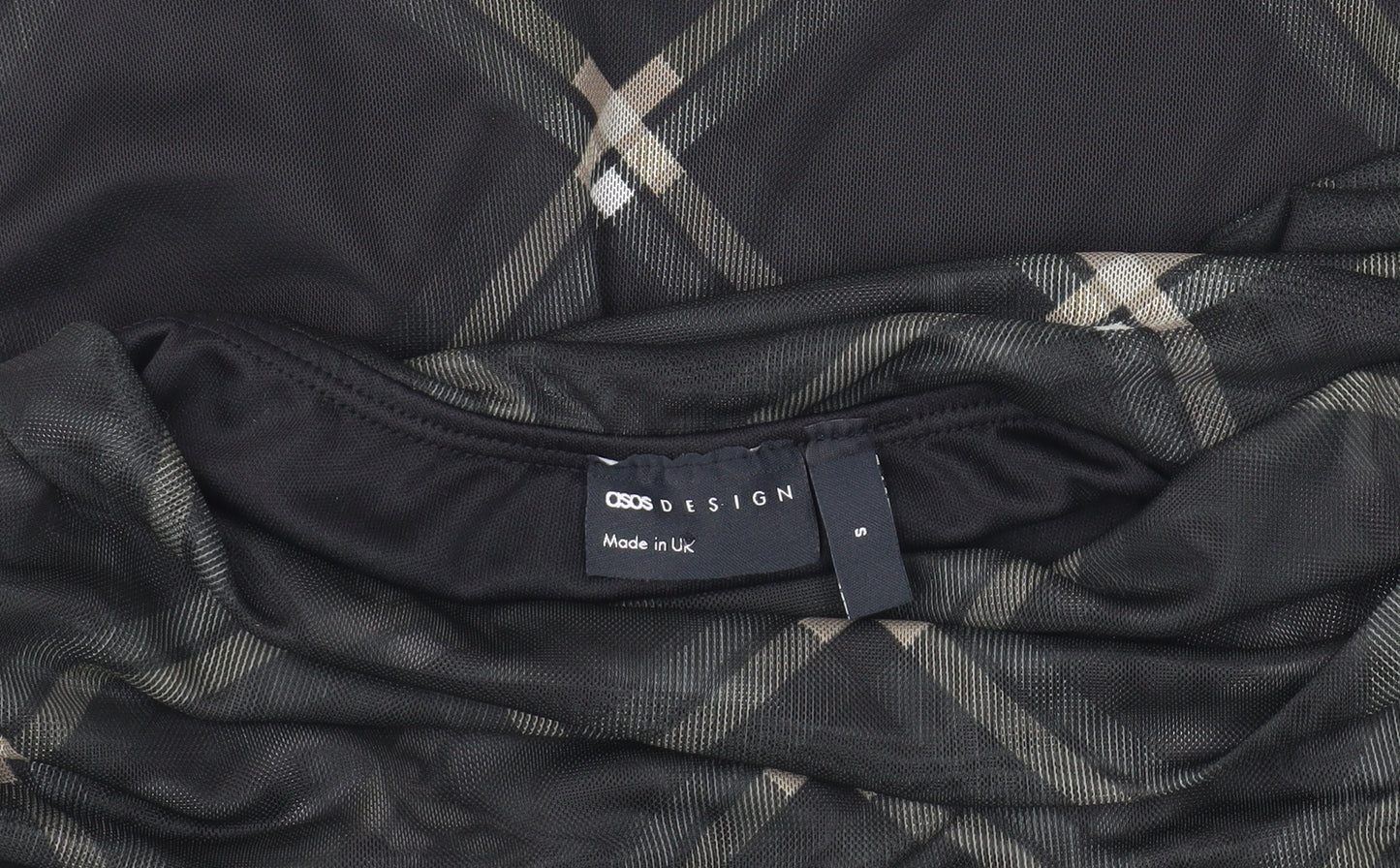 ASOS DESIGN Women's Black Check Cropped Blouse, Size S