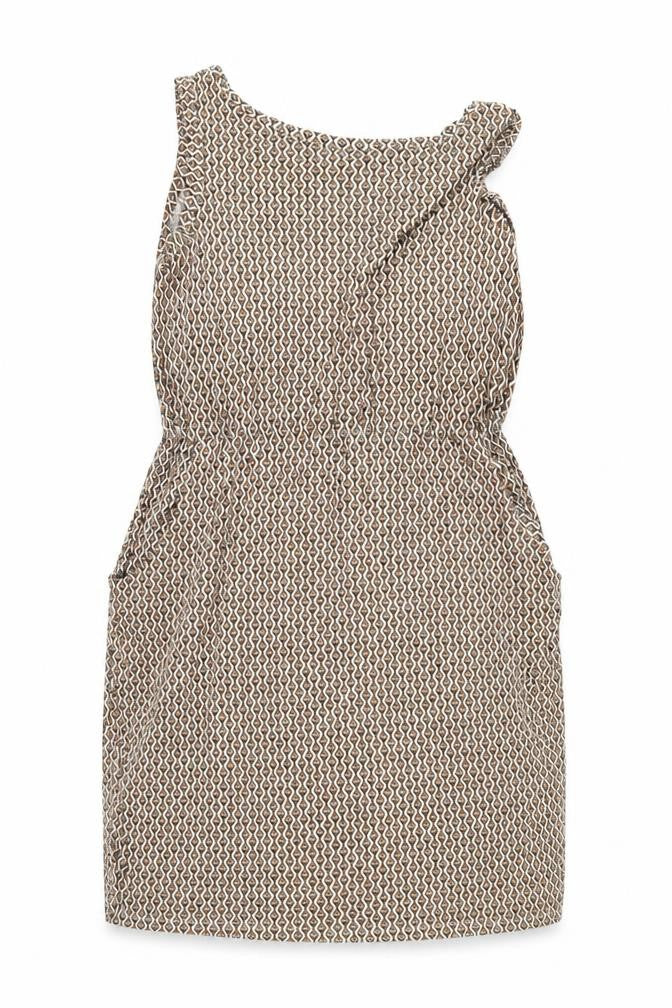 Front view of Marks & Spencer Brown Geometric Petite A-Line Dress