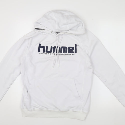 Hummel Men's White Pullover Hoodie, Size S, Logo Accent