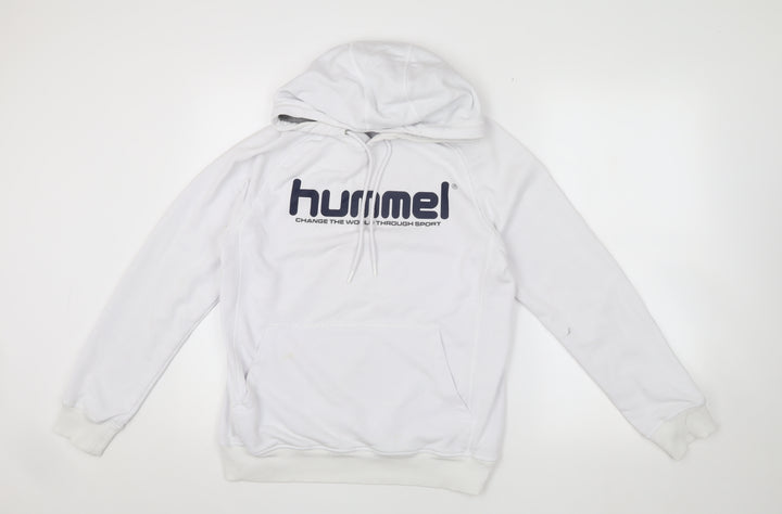 Hummel Men's White Pullover Hoodie, Size S, Logo Accent
