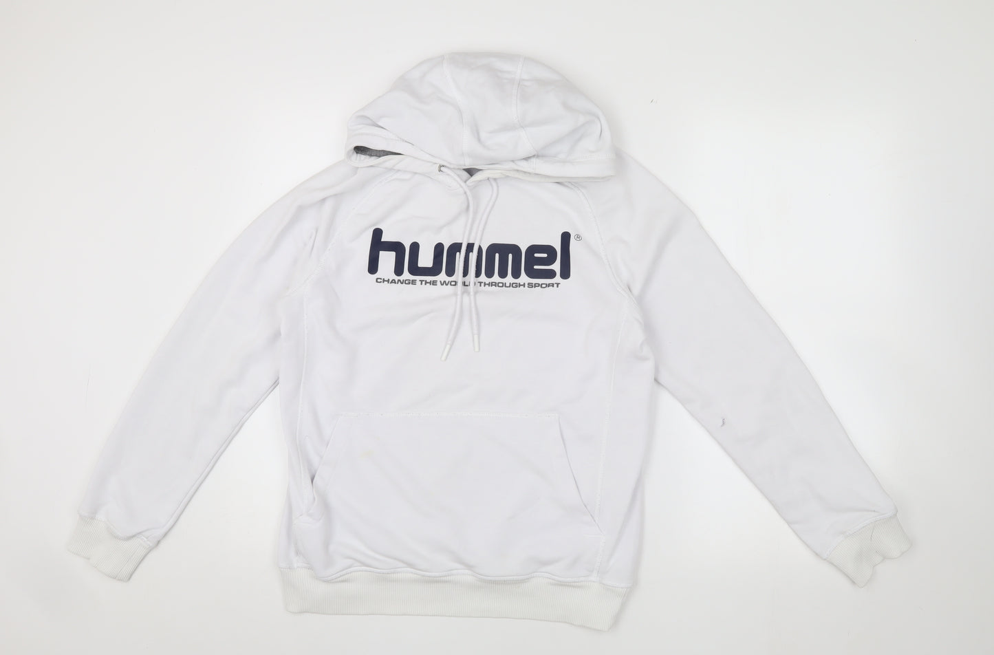 Hummel Men's White Pullover Hoodie, Size S, Logo Accent