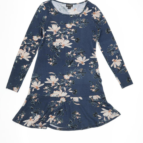 SOLO Women's Blue Floral Long Sleeve Dress, Size 8