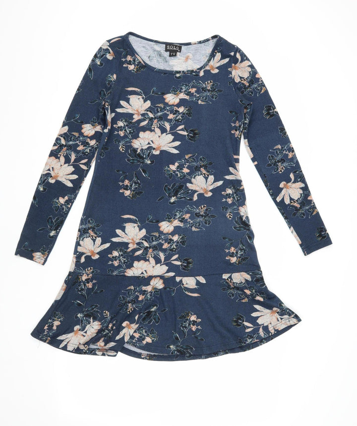 SOLO Women's Blue Floral Long Sleeve Dress, Size 8