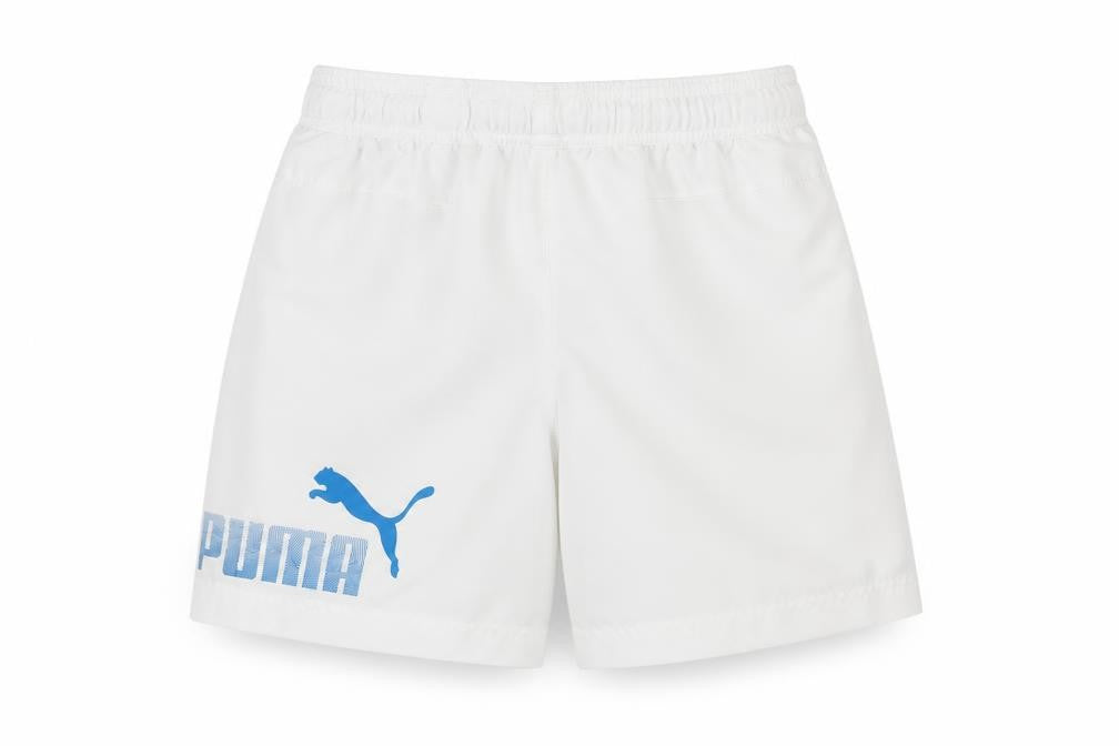 Front view of Puma boys’' white athletic shorts, size 8, quick dry activewear