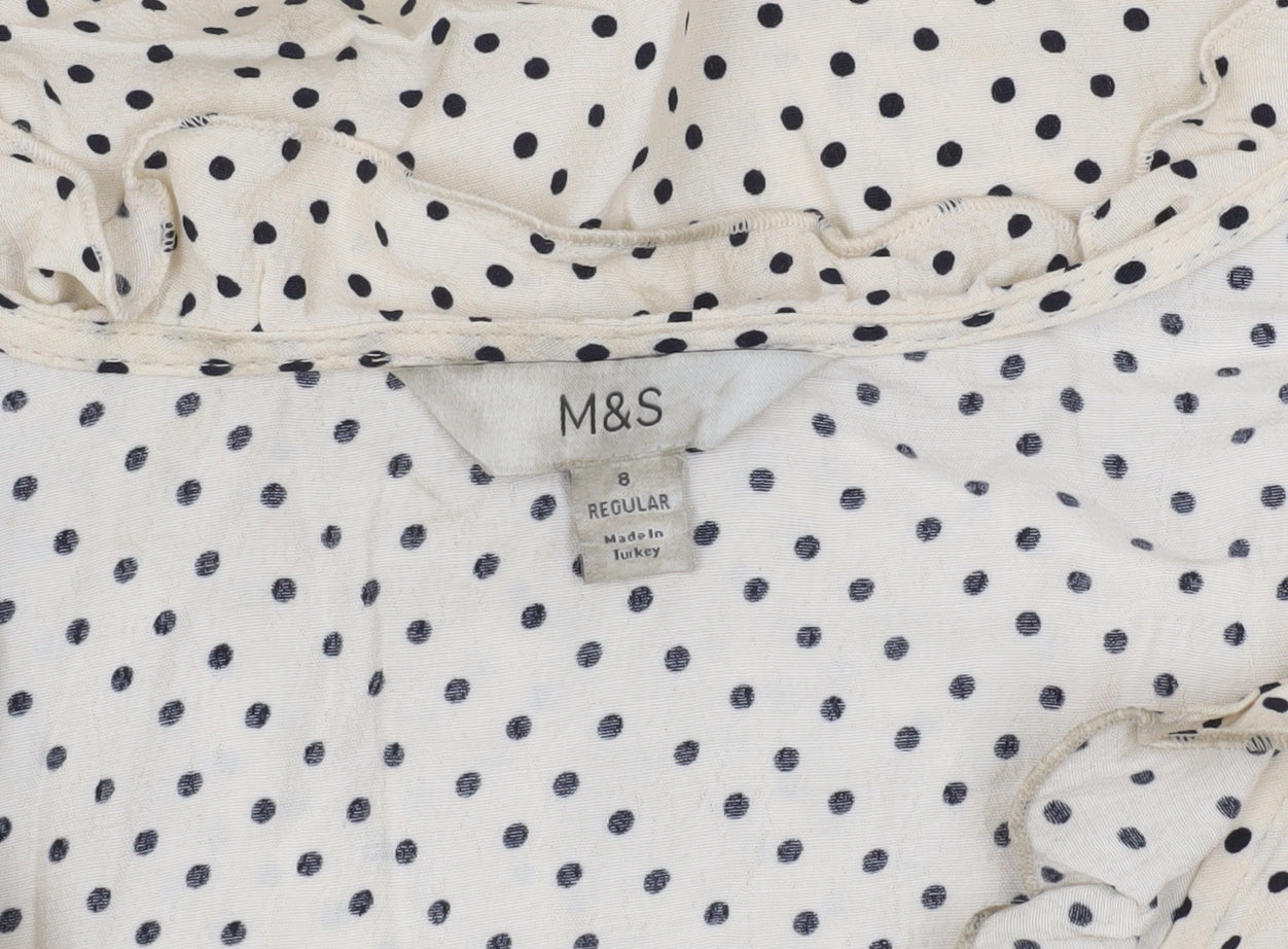 Marks and Spencer Women's Beige Polka Dot Blouse, Size 8