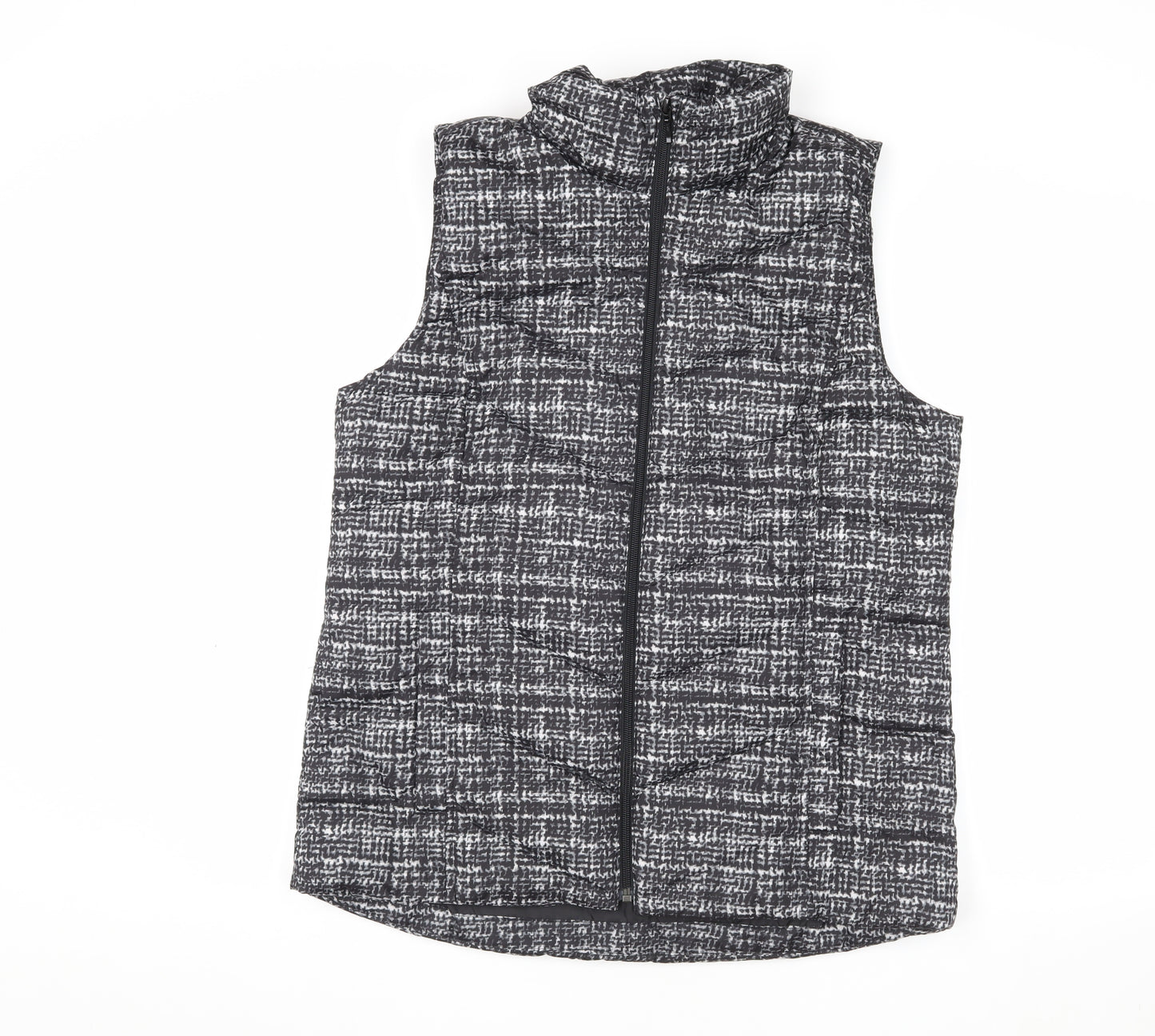 Lands' End Women's Black Check Puffer Waistcoat, L Tall