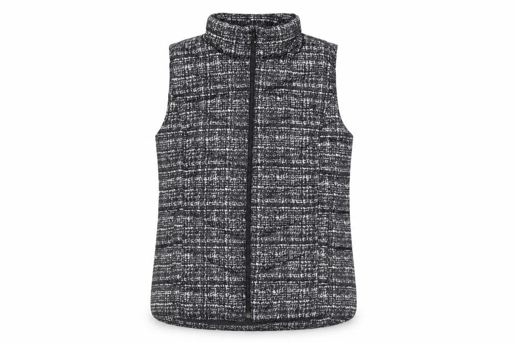 Front view of Lands' End Women's Black Check Puffer Waistcoat, L Tall