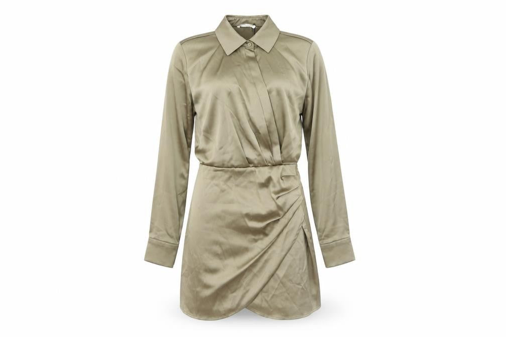 Front view of Stradivarius Women's Beige Shirt Dress, size 8
