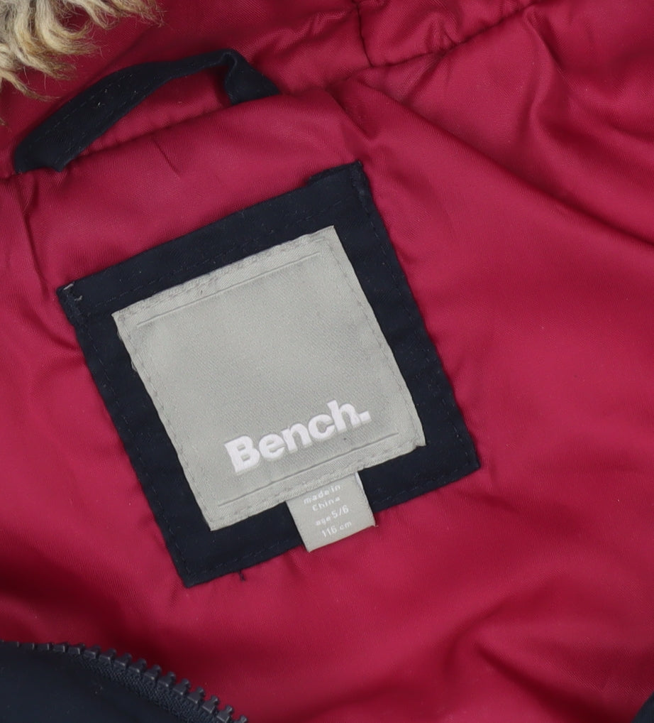 Bench Girls Blue Puffer Jacket, 5-6 Years, Hooded and Lined