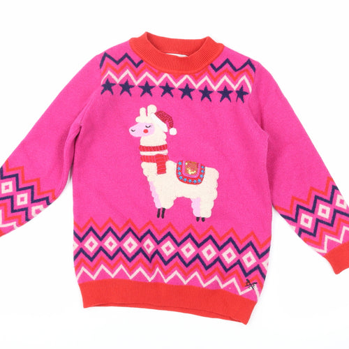 Crew Clothing Company Girls Pink Animal Pullover Jumper 5-6 Years