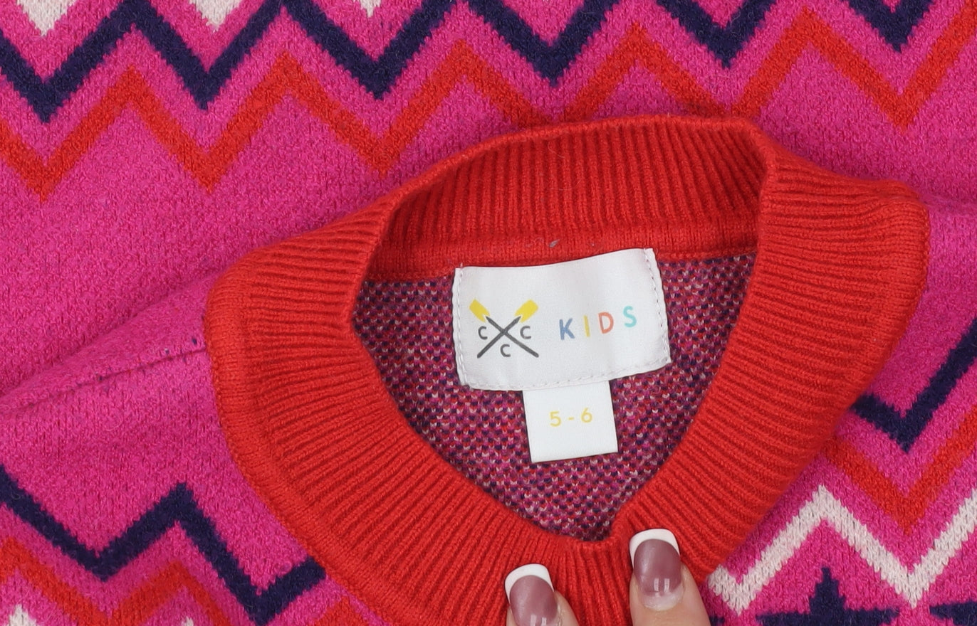 Crew Clothing Company Girls Pink Animal Pullover Jumper 5-6 Years