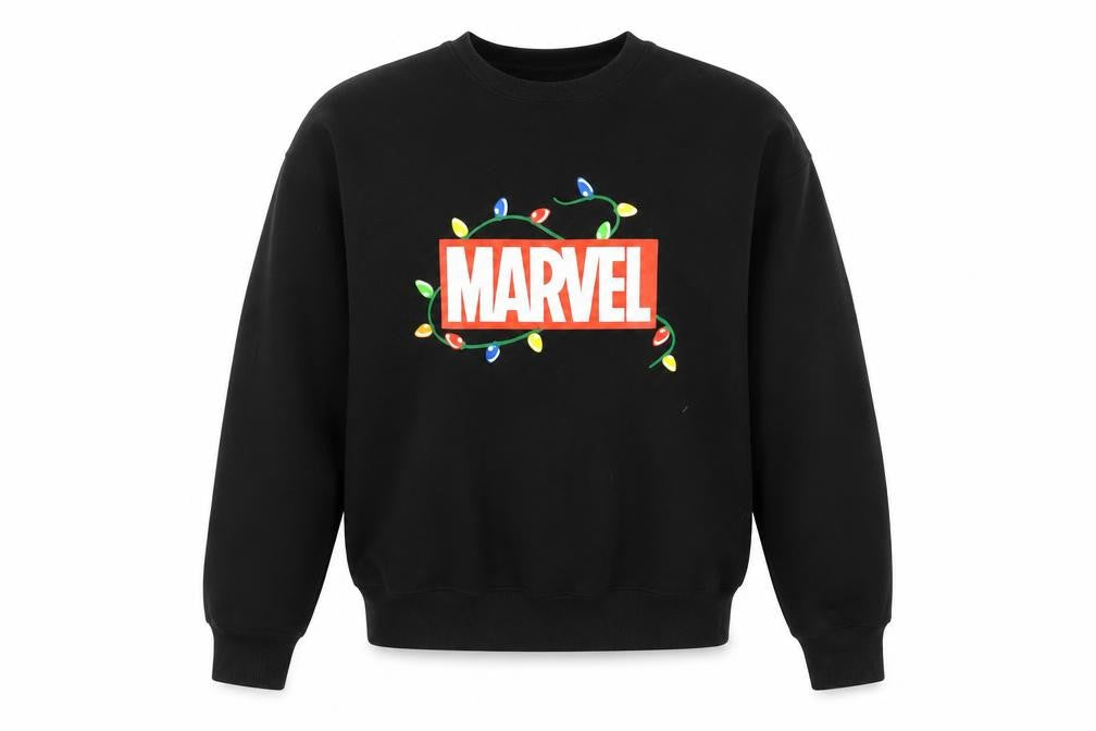 Front view of Marvel Men’s Black Christmas Sweatshirt M