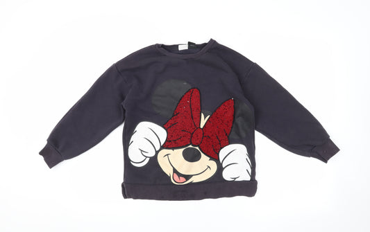 Front view of Disney girls’ black sequin minnie mouse sweatshirt 10 years