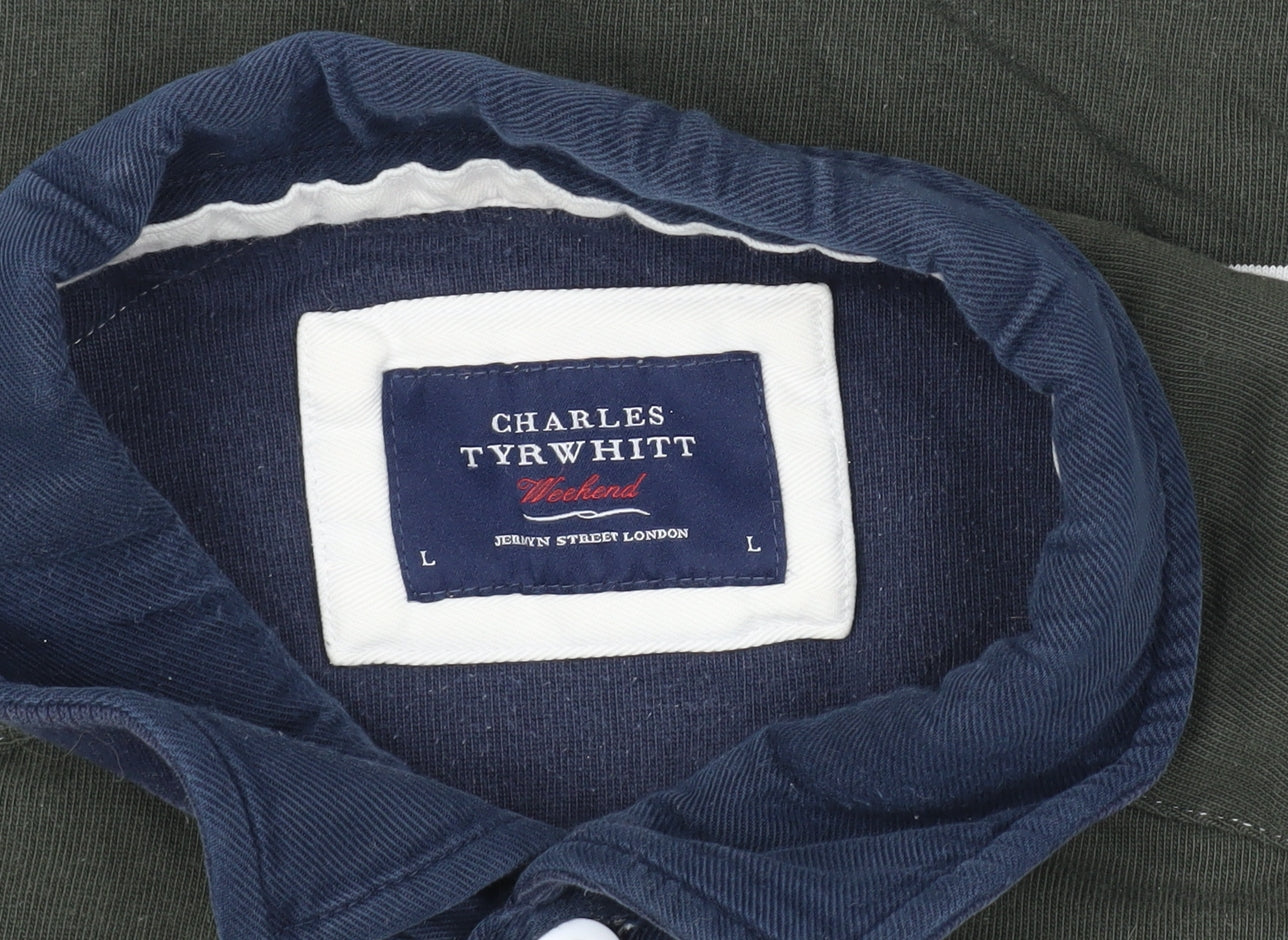Charles Tyrwhitt Men's Grey Striped L Polo Shirt
