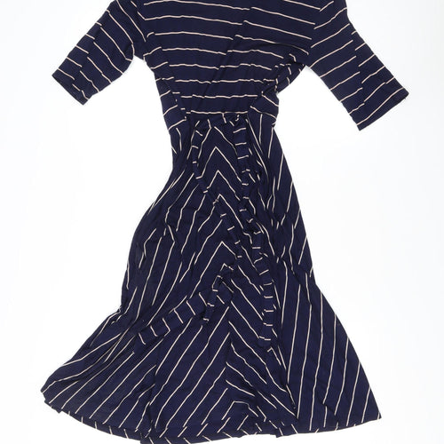 Monsoon Women's Blue Striped Jersey Dress Size 10